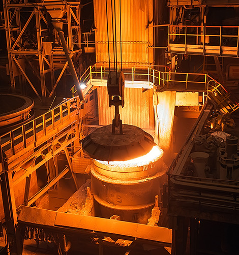 Ladle of molten metal at the plant
